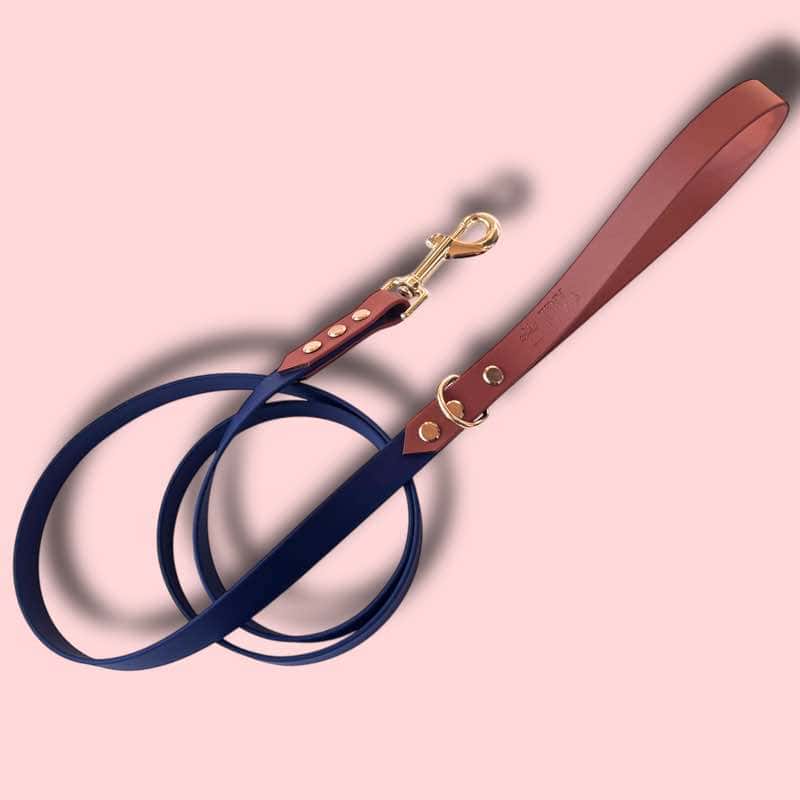 Navy-light brown biothane póráz